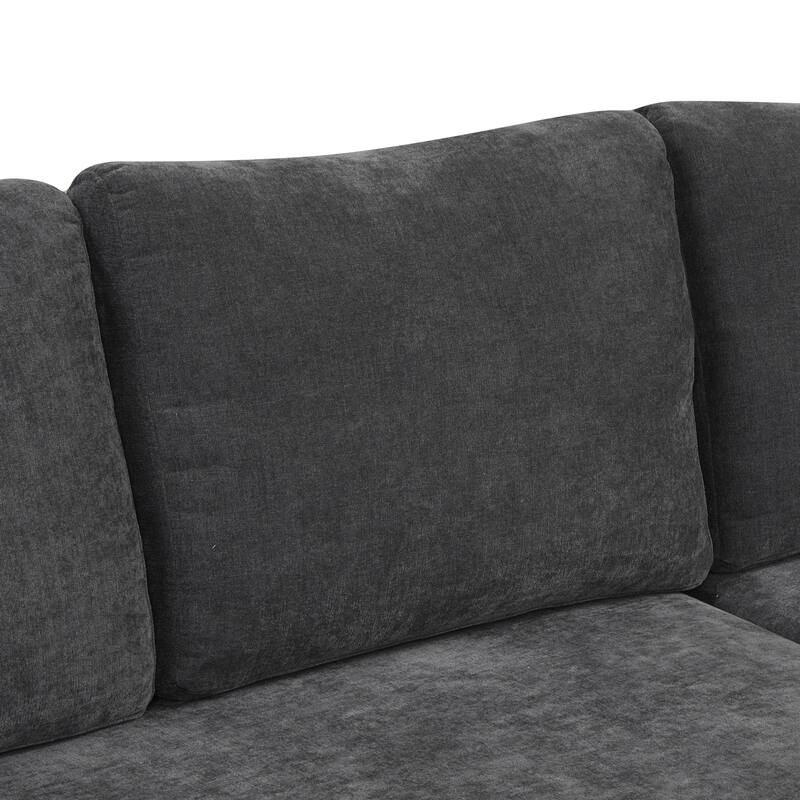124.8" Chenille L-Shaped Sectional Sofa Bed with USB Ports, Power Sockets and 2 Pillows