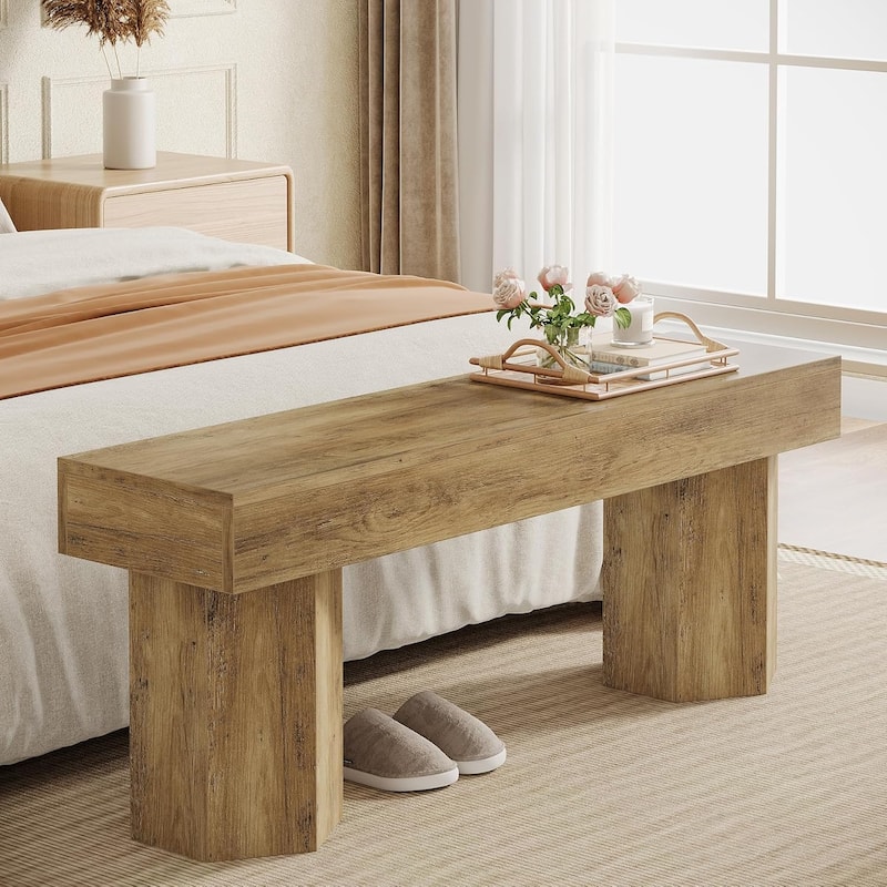 41" Farmhouse Wooden Entryway Bench, Indoor End of Bed Bench - 41.43" W x 11.81" D x 17.72" H