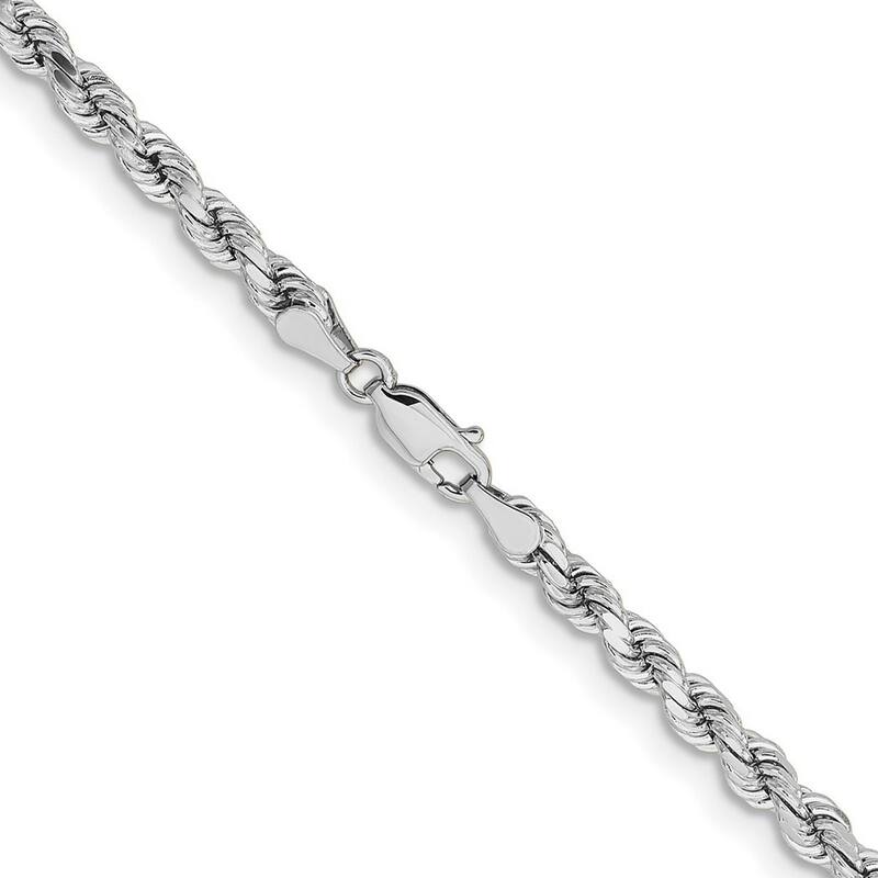 Curata 14k White Gold 4.25mm Sparkle Cut Rope With Lobster Clasp Chain Bracelet