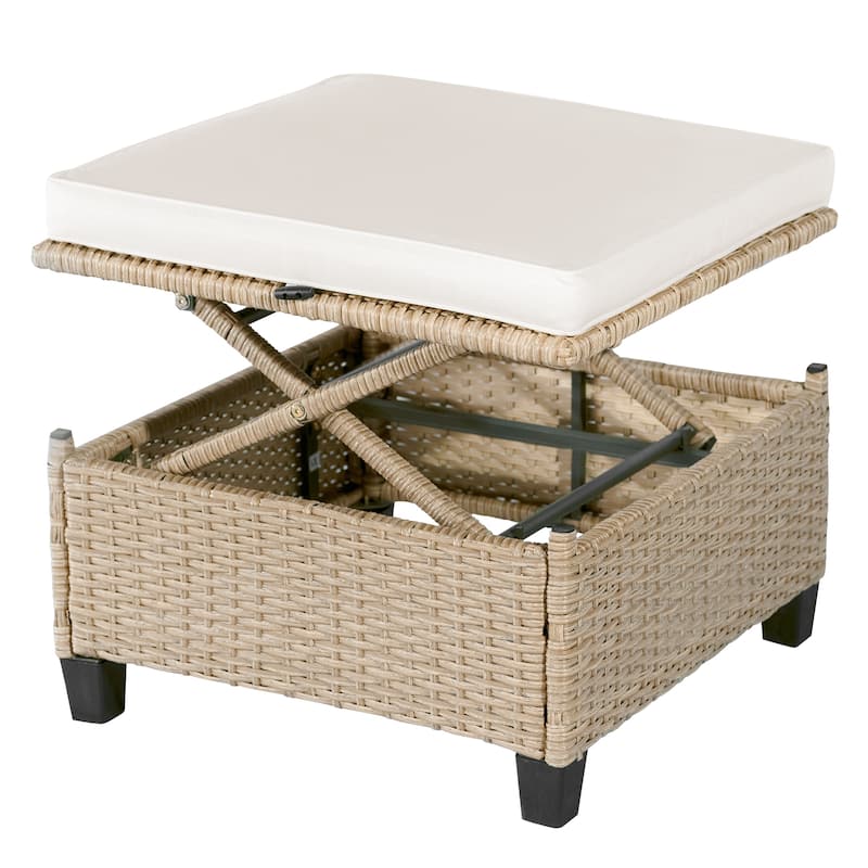 Roomfitters 4-Piece UV-Proof Wicker Patio Sofa Set with Retractable Canopy, Cushions and Lifting Table