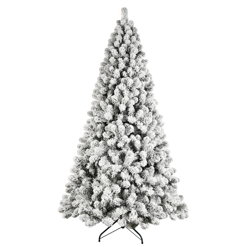 HomeRoots 8' White Pre Lit Full Flocked Fir Christmas Tree - 54.00 in. x 96.00 in. x 54.00 in.