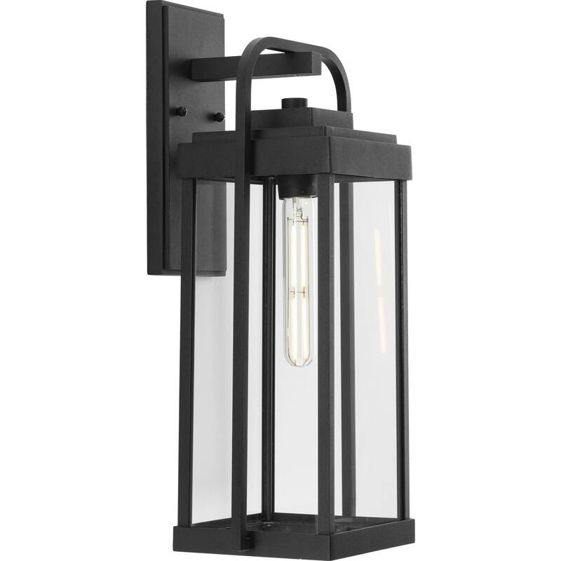 Walcott One-Light Textured Black Modern Farmhouse Outdoor Large Wall Lantern - 8.25 in x 8.25 in x 20 in