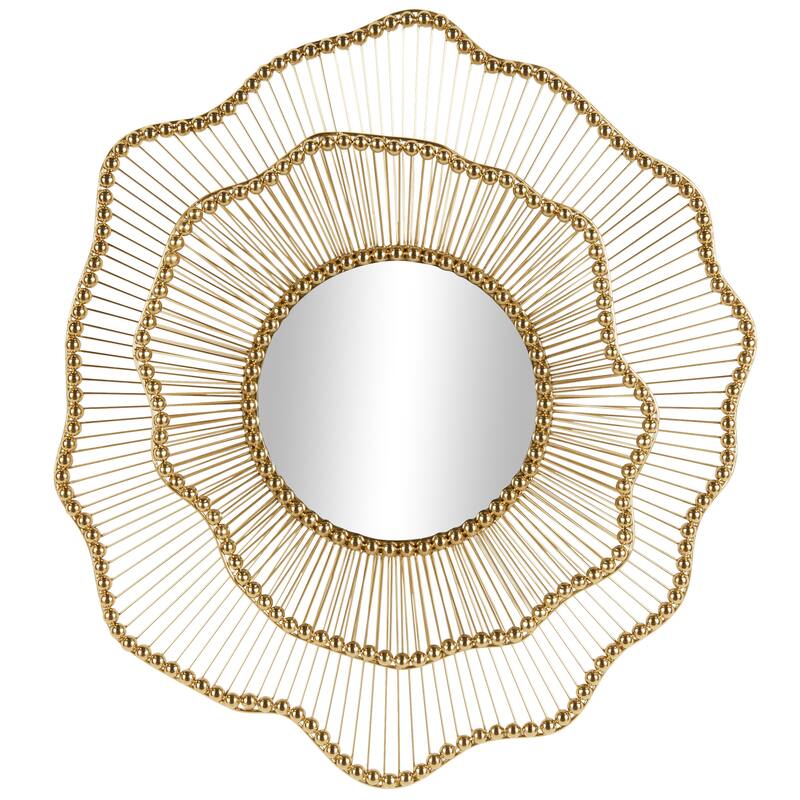 Metal Floral Layered Frame Room Wall Mirror with Layered Floral Frame - Gold - Roche River Decor - Gold