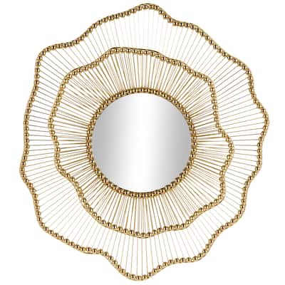 Metal Floral Layered Frame Room Wall Mirror with Layered Floral Frame - Gold - Roche River Decor