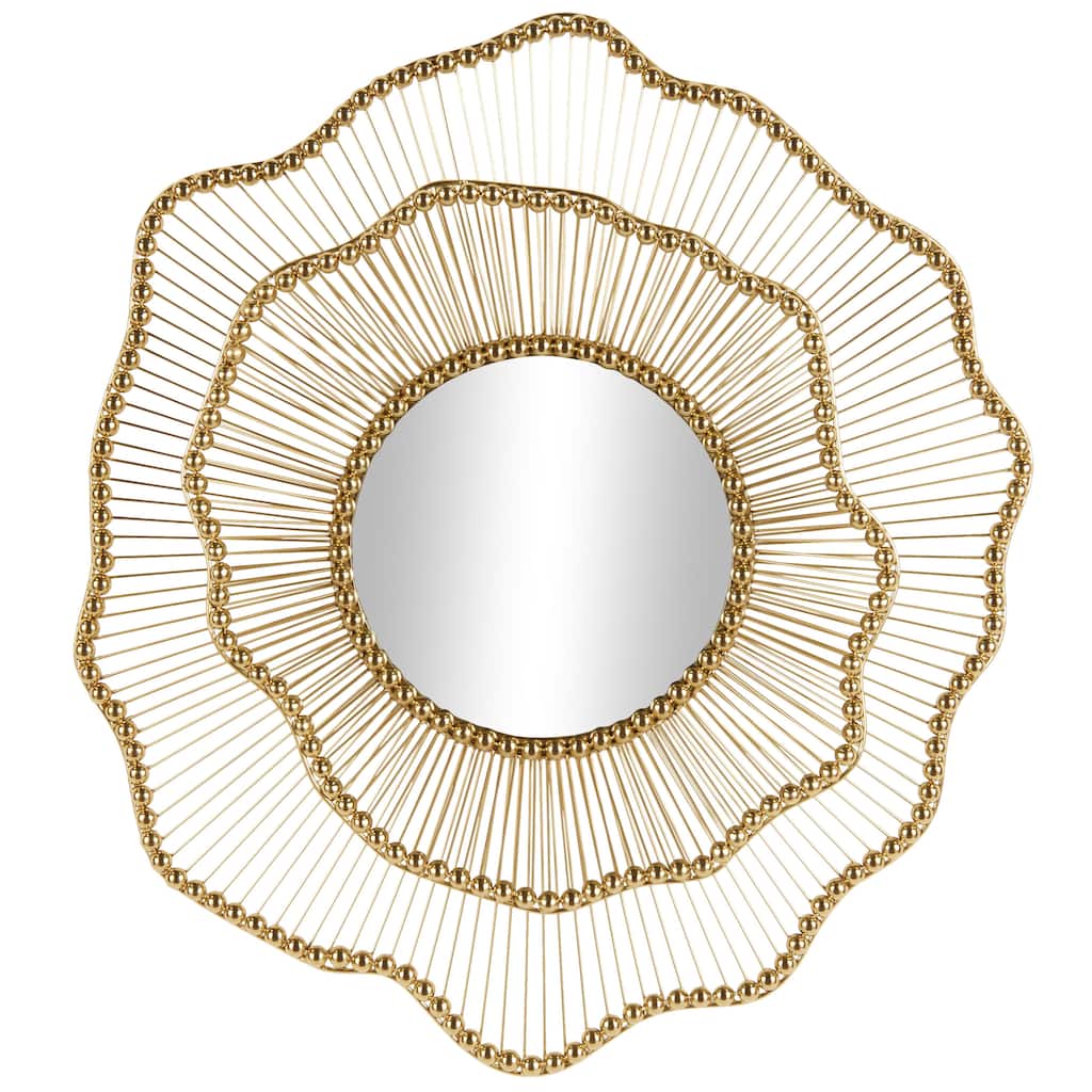 Metal Floral Layered Frame Room Wall Mirror with Layered Floral Frame - Gold - Roche River Decor