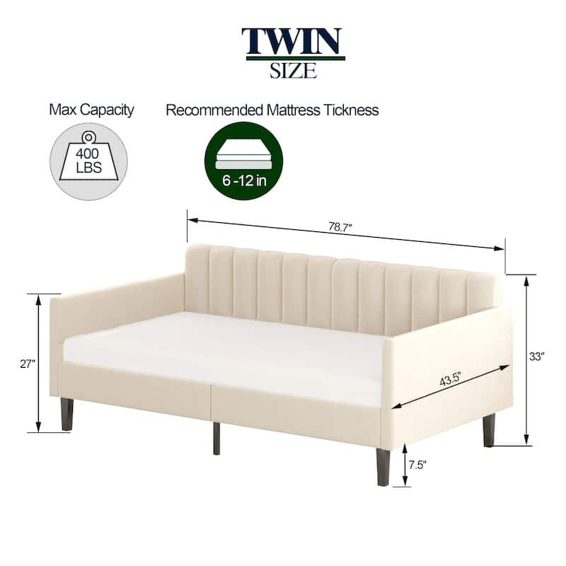Twin Size Beige Velvet Upholstered Daybed