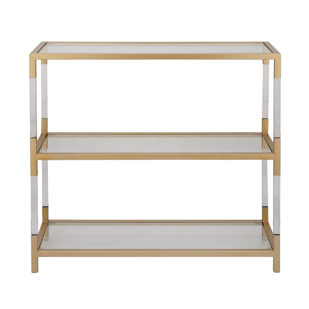 Metal 2 Shelf Console Table with Clear Glass Top and Acrylic Legs - Gold - Roche River Decor - 15"W x 38"L x 36"H