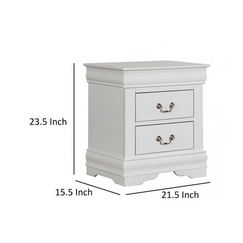 White/Nickel 2 Drawer 15.5 in. W Nightstand with Sturdy Hardware and Ample Storage