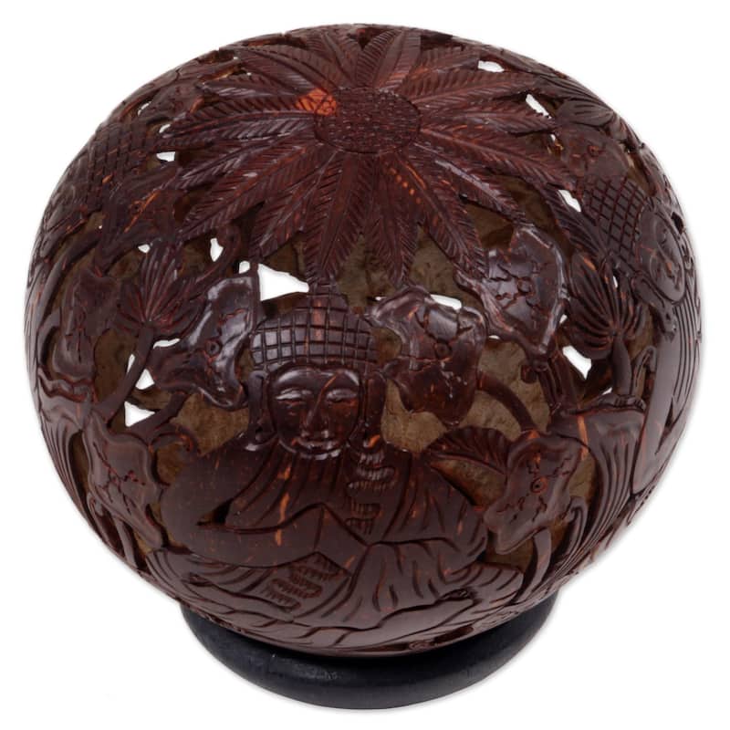 Novica Handmade Buddhas Lore Coconut Shell Sculpture