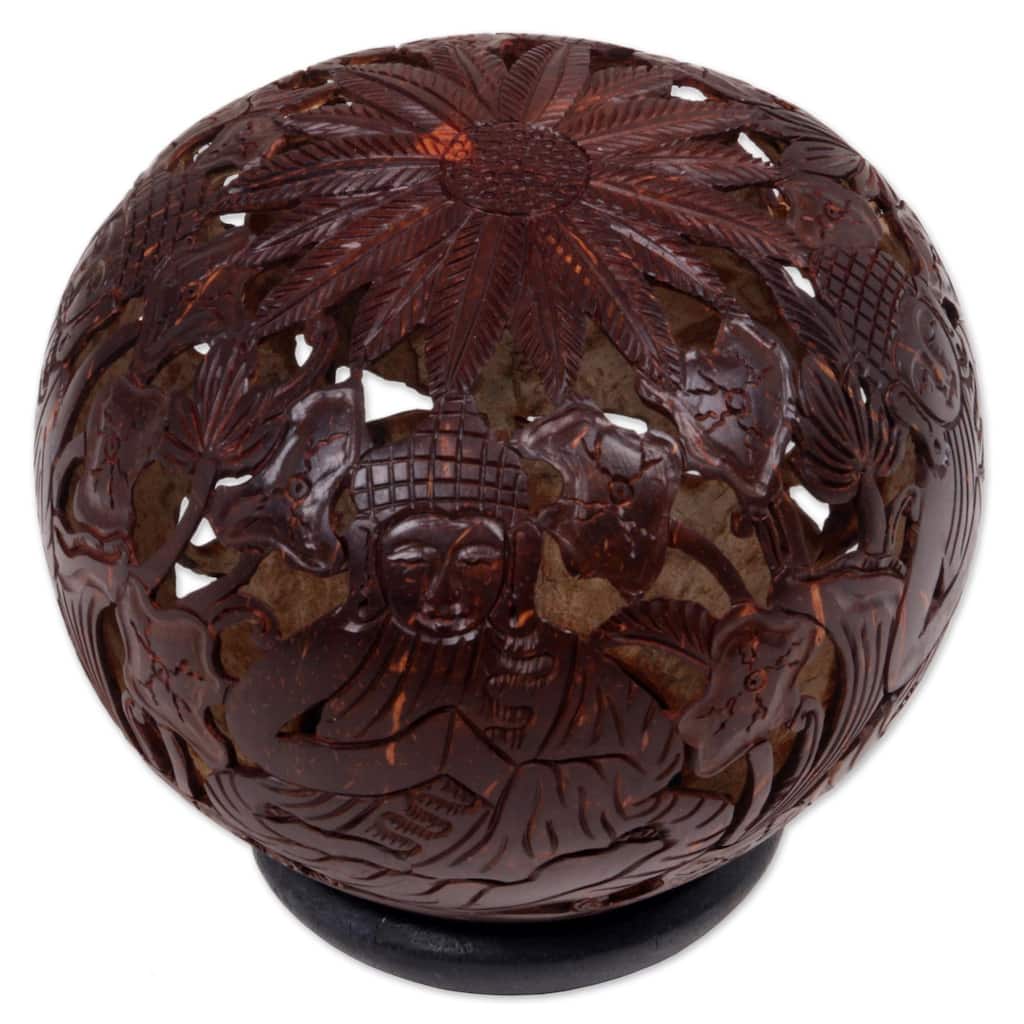 Novica Handmade Buddhas Lore Coconut Shell Sculpture