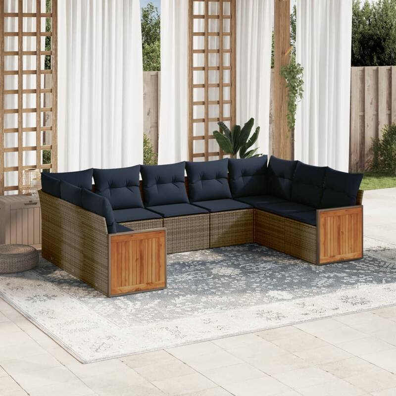 vidaXL 9/10 Piece Patio Sofa Set with Cushions Black/Gray Poly Rattan - 24.4 x 24.4 x 27.2 - Gray Without table