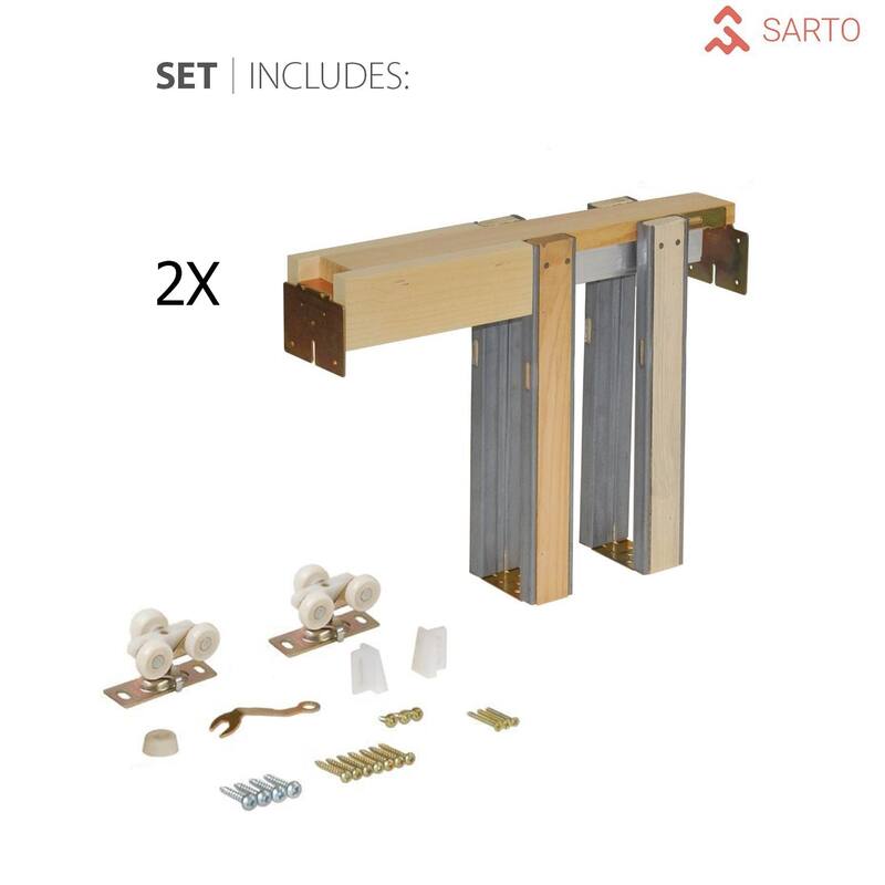 Sliding French Double Pocket Doors 36 x 80 inches | Planum 0010 Oak | Kit Trims Rail Hardware