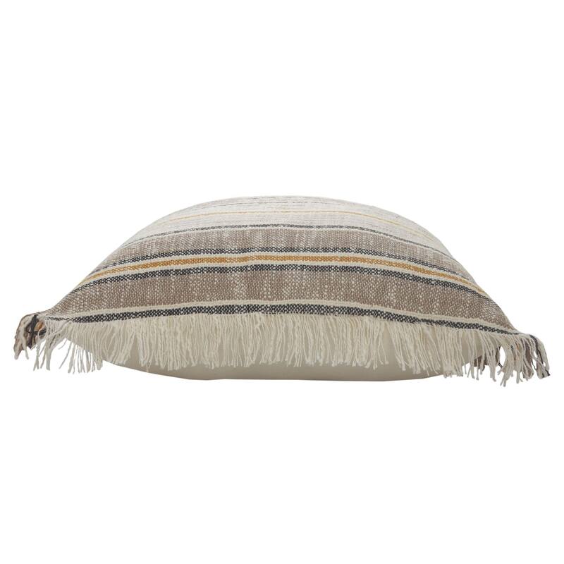 20" Taupe Brown and Yellow Striped Square Throw Pillow