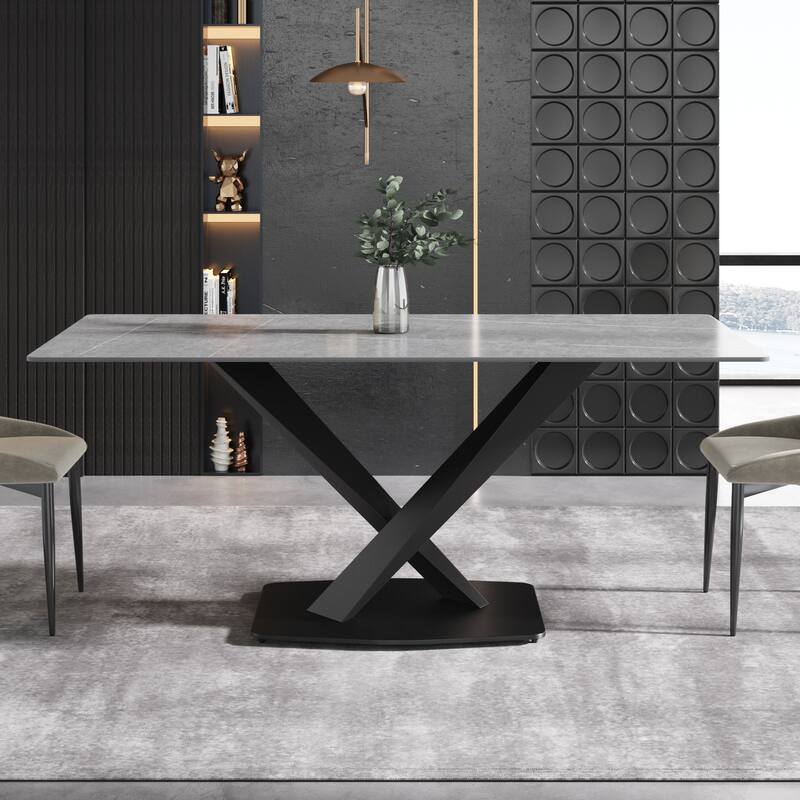 71'' Modern Sintered Stone Dining Table Gray Rectangular Tabletop ...