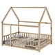 preview thumbnail 5 of 13, Floor Wooden Bed with House Roof Frame, Fence Guardrails, Suitable for Kids