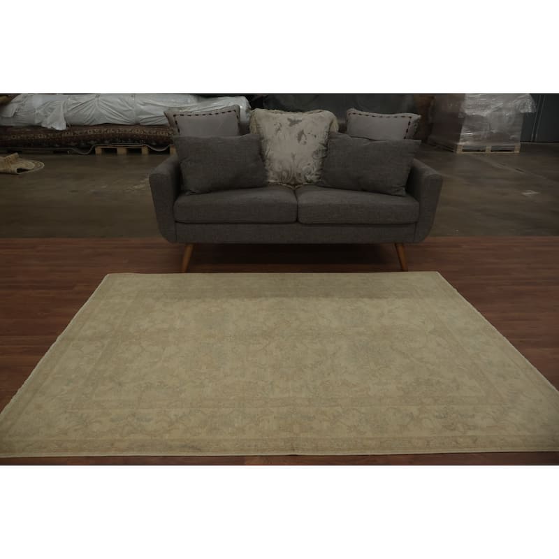 Hand Knotted Oriental 100% Wool Carpet Transitional All-Over Beige & Ivories Oushak Area Rug - 6' 8'' X 4' 11''