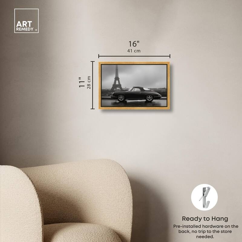 Classic Car and Eiffel Noir Canvas by Art Remedy