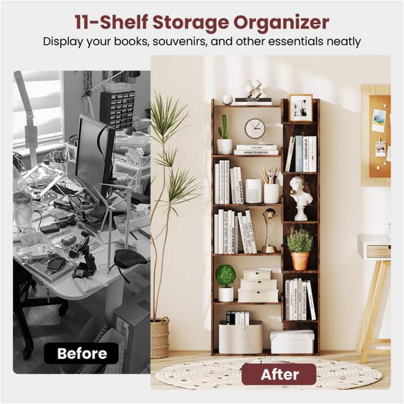 64" Tall Engineered Wood Storage Organizer Bookcase for Living Room or Bedroom - 27"L x 9"W x 64"H