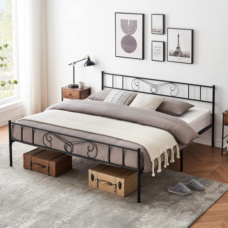 Bed Frame Platform with Headboard and Footboard Metal Bed Mattress Foundation