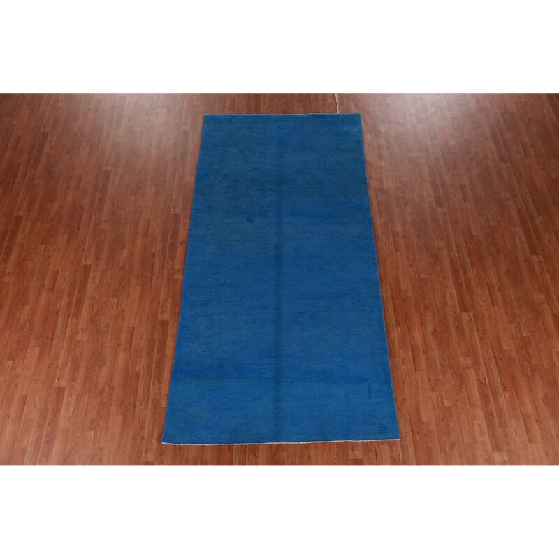 Hand Knotted Oriental 100% Wool Carpet Modern Solid Navy Blue & Blues Gabbeh Area Rug - 10' 2'' X 5' 0''