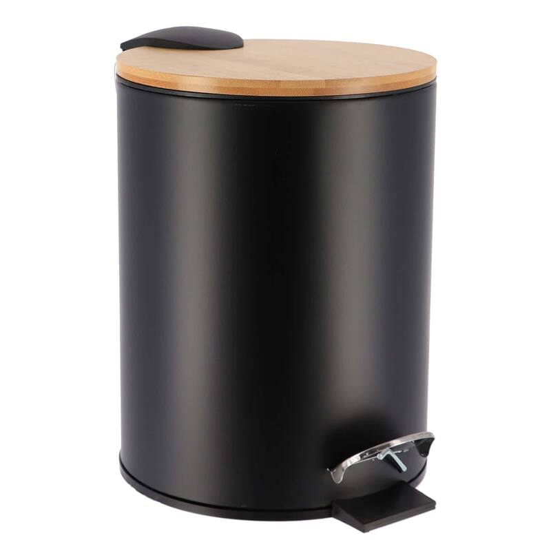 Stylish Trash Can with Bamboo Lid and Pedal, 2.5L Capacity - 9.2" H x 8" L x 8" W - Black