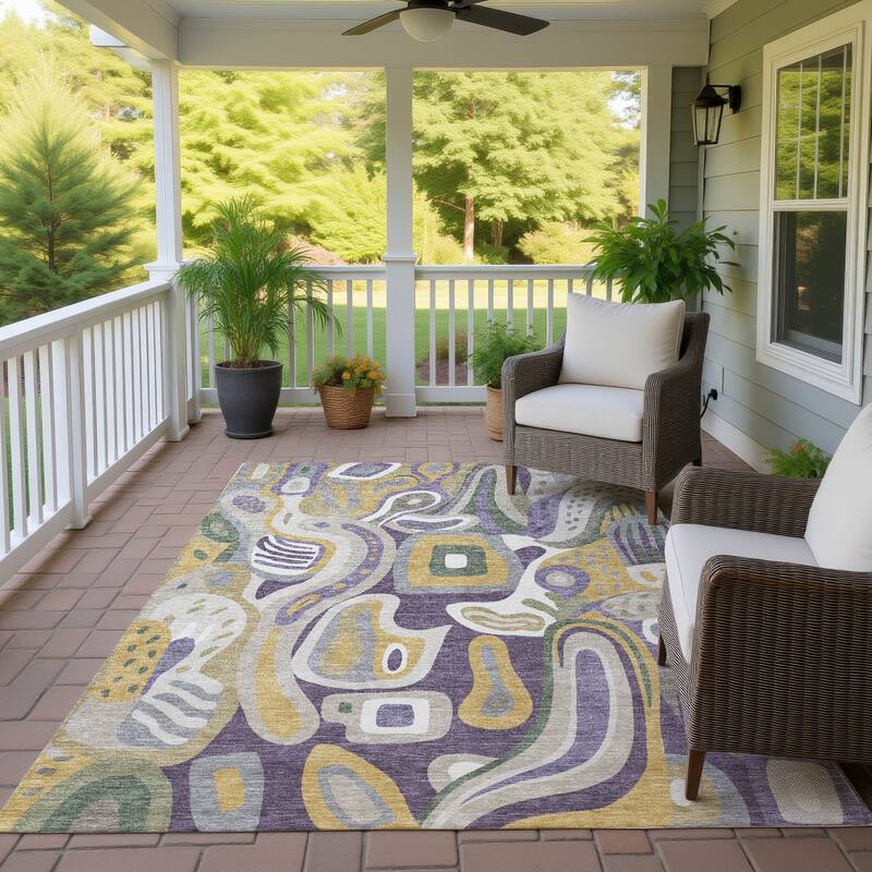 Machine Washable Indoor/ Outdoor Modern Picasy Chantille Rug - Plum - 5' x 7'6"