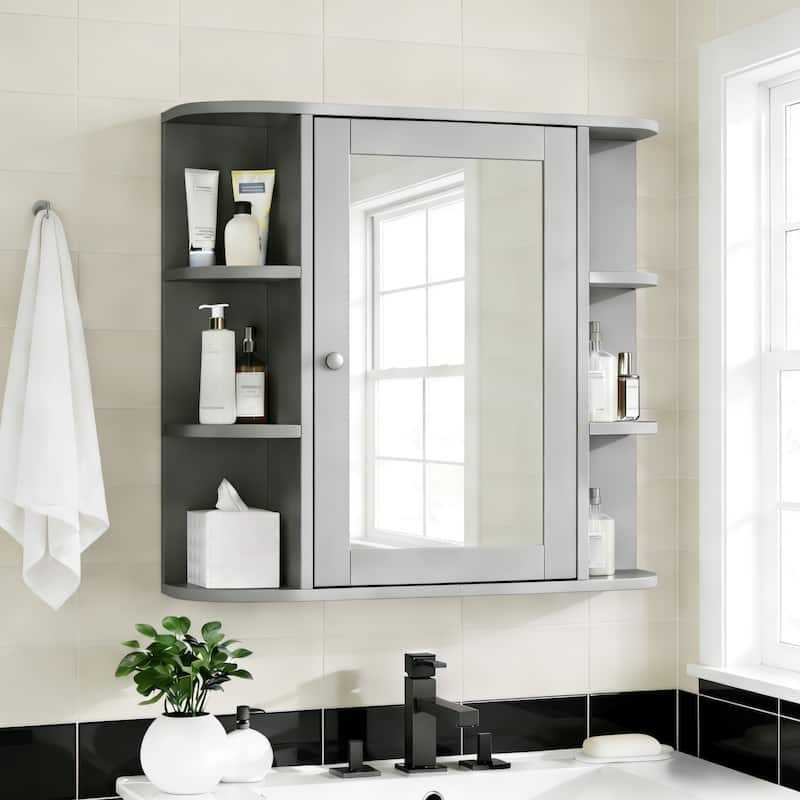 Christopher Knight Home - Modern Wall Mounted Medicine Cabinet with Mirror and Adjustable Shelves - Gray