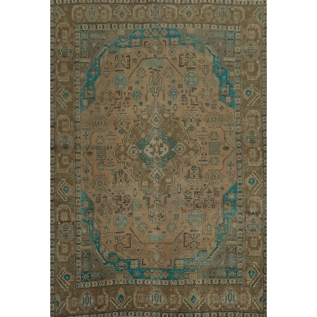 Hand Knotted Oriental 100% Wool Carpet Traditional Medallion Peach Tabriz Area Rug - 12' 3'' X 9' 9''