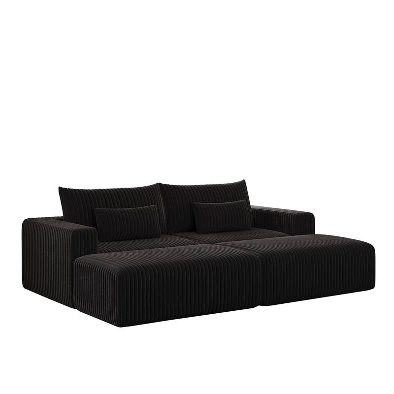 102" Corduroy Cloud Sofa Oversized Modular Sleeper Sofa for Livingroom Plush Sectional Loveseat with 2 Removable Footstool