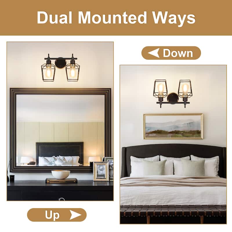 Vintage Matte Black Bathroom Vanity Light Farmhouse Wall Sconce with Cage