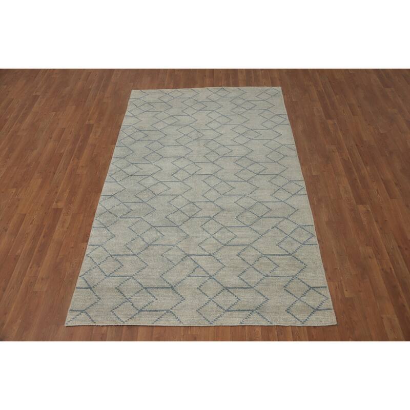 Hand-knotted Modern Wool Grey Geometric Area Rug Oriental Carpet - 7' 11'' X 4' 11''