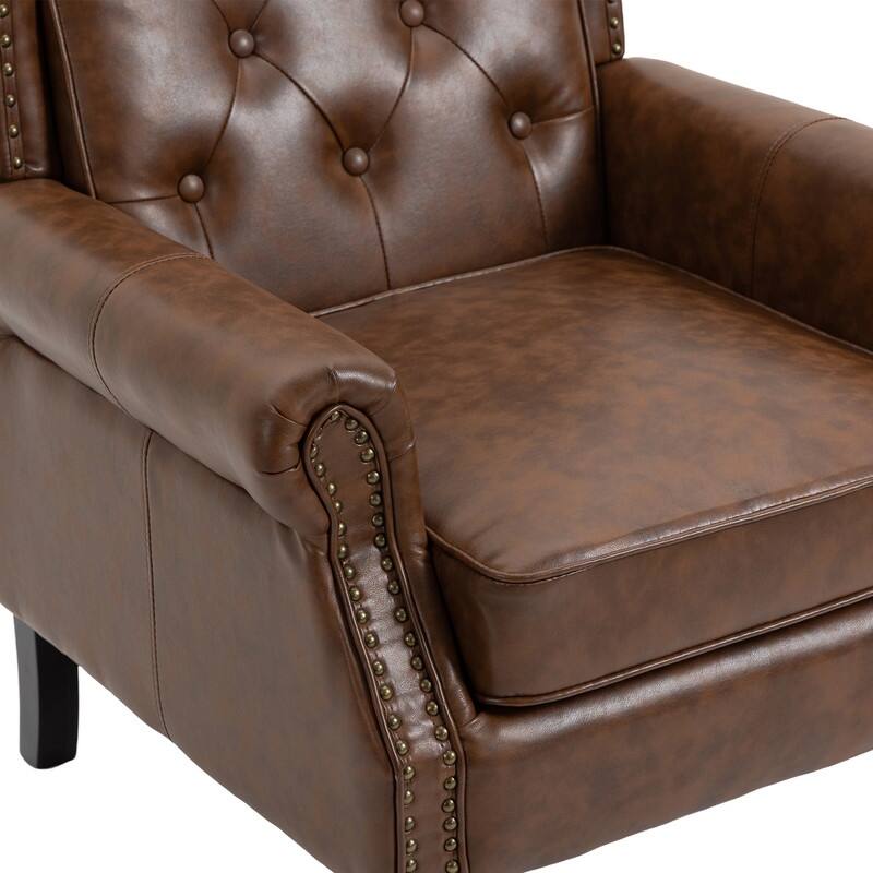 PU Leather Accent Chair,Mid-Century Upholstered Living Room Armchair,Brown