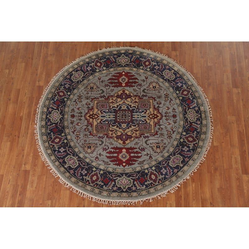 Geometric Heriz Serapi Round Rug Hand-knotted Wool Carpet - 6'0"x 6'0"