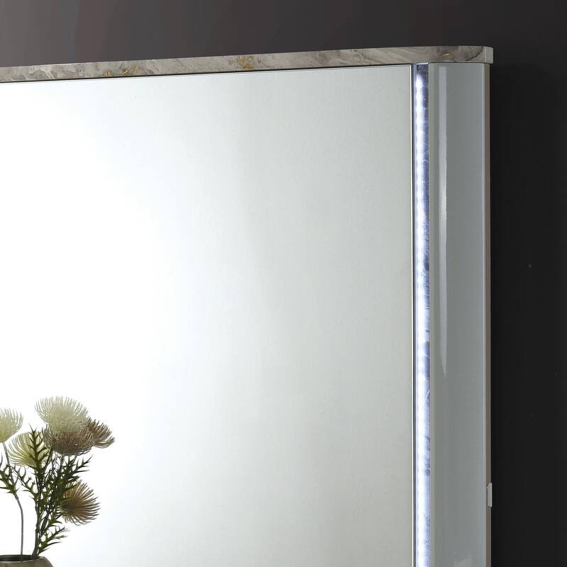 Furniture of America Sherri Modern 2-Piece Light Grey Solid Wood 6-Drawer Dresser and Mirror Set with Touch LED