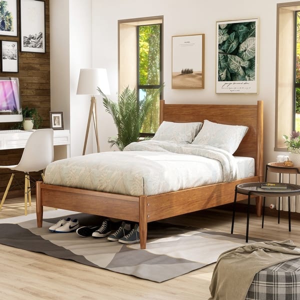slide 2 of 14, Queen-size Mid-century Modern Wood Paneled Platform Bed