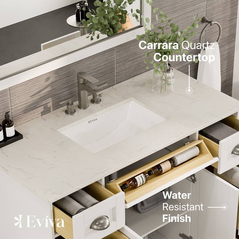 Epic 48"W SS Bath Vanity with Carrara Quartz Top & Undermount Sink