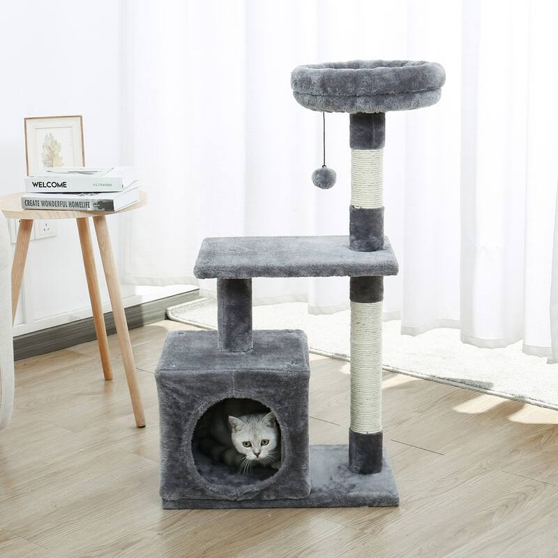 Pet Cat Tree Condo House Scratcher Scratching Post Climbing Tree Toys - Grey