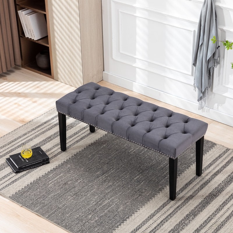 Tufted Velvet Bench Ottoman - Versatile Seating and Footrest for Living Room, Entryway, and Bedroom