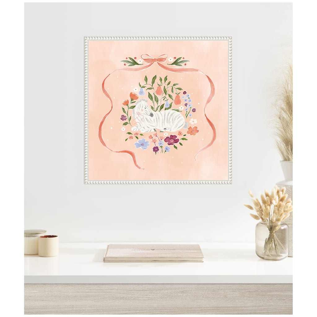 Kate and Laurel JL Zebra Floral and Bow by Jill Labieniec Framed Canvas Wall Art Print