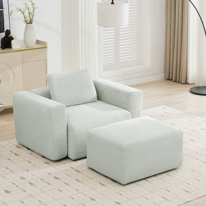 Corduroy Sectional Modular Sofa with Square Arms & Ottoman Extension for Flexible Arrangements