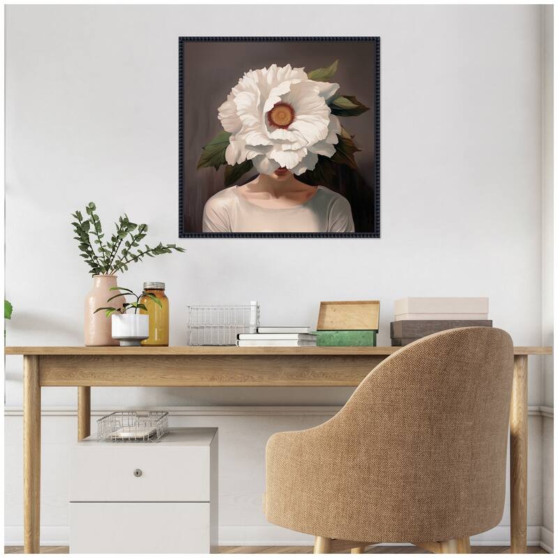 Kate and Laurel Sylvie White Flower Woman Portrait Framed Canvas by The Creative Bunch Studio