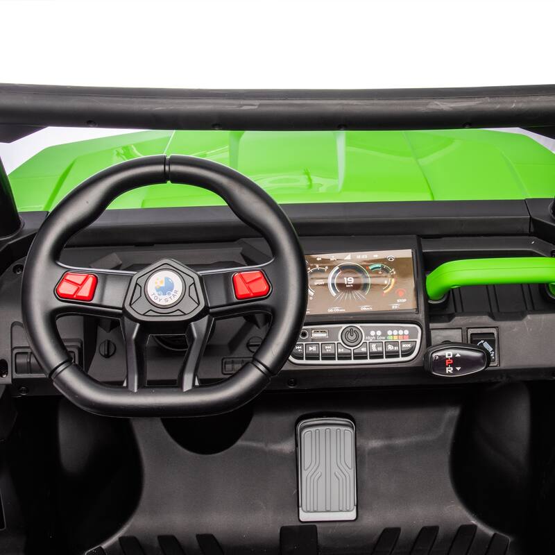 Realistic Children's Engineering Vehicle, Green Electric Dump Truck with Extra Shovel, Electric Vehicle with Double Doors