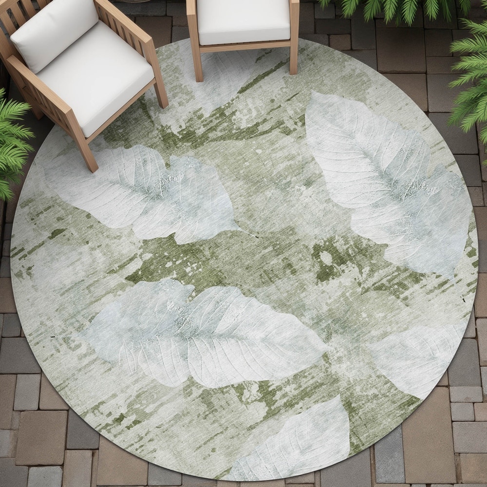 Machine Washable Indoor/Outdoor Modern Leaf Chantille Rug