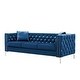 preview thumbnail 3 of 4, 82.3" Width Modern Velvet Sofa Jeweled Buttons Tufted & Inlaid Nail Head Decoration Square Arm Couch Blue 2 Pillows Included