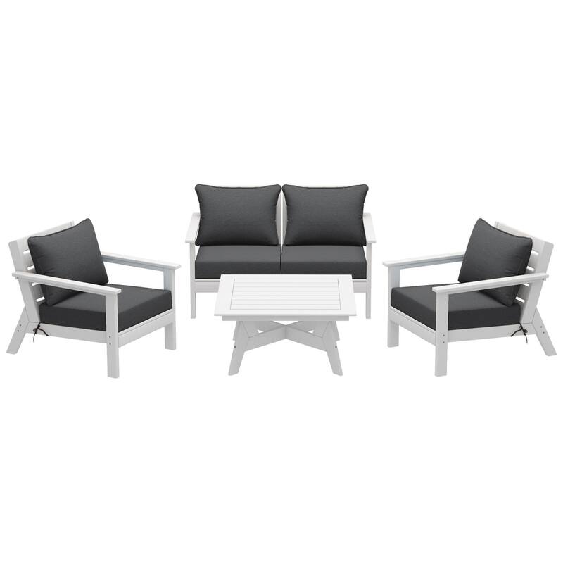 Birchwood All Weather HDPE Outdoor Patio White Deep Seating Conversation Set (5-Piece Set)