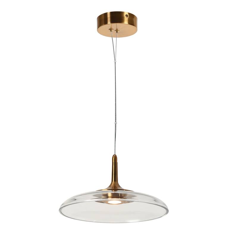 Modern 1-Light LED Gold Large Pendant Island Lights with Clear Glass Shade - D 12.2" x H 7"