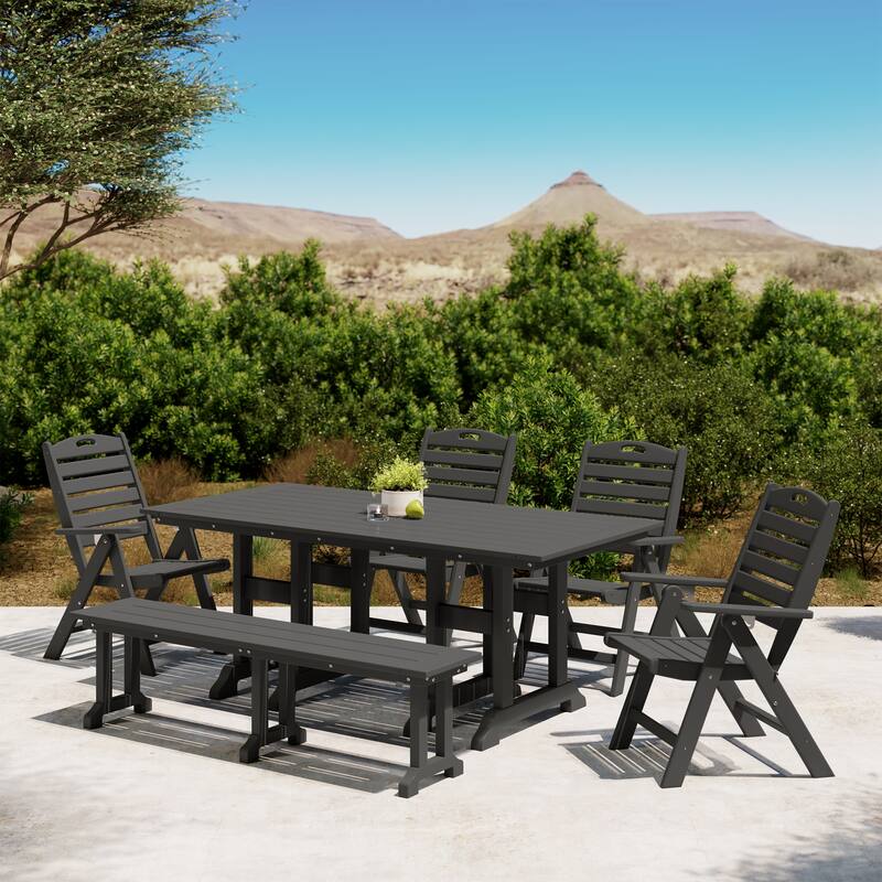 Laguna 6-Piece Patio Dining Set With Reclinable Armchairs and Bench