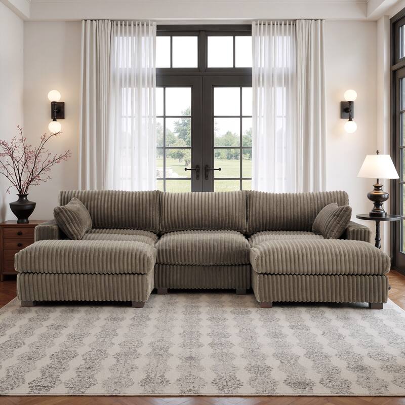 Upholstered Plush Flannel Modular Sectional Sofa with Pillows,Ajustable Headrest