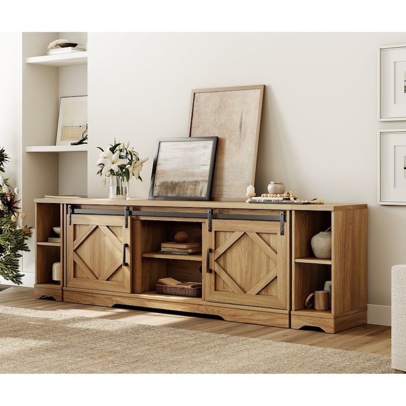 Farmhouse TV Stand Modern Sliding Barn Door Entertainment Center