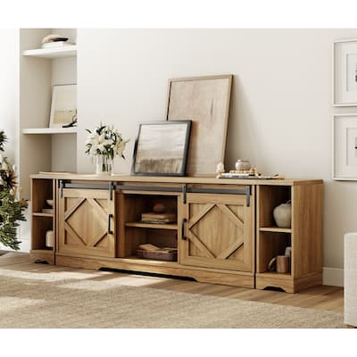 Farmhouse TV Stand Modern Sliding Barn Door Entertainment Center